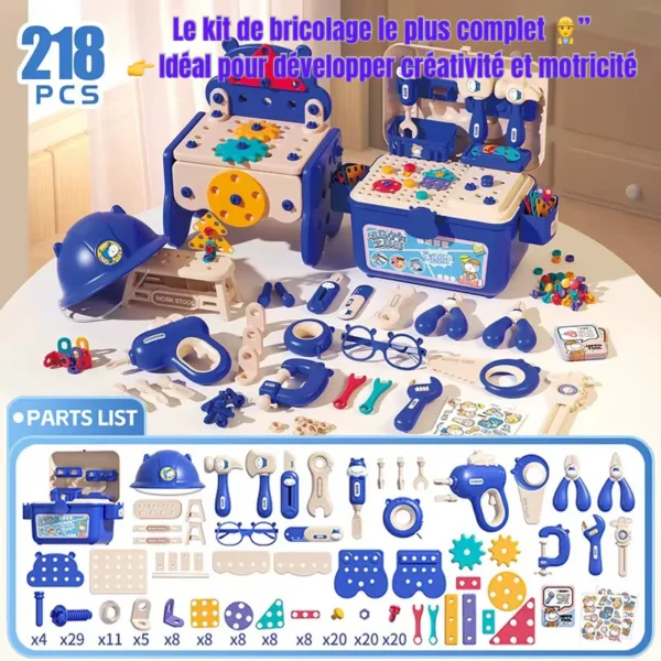 8B070BF9-8EB5-4F8D-8267-E244BE70D53A Kit de Bricolage pour Enfants 233 Pièces, Perceuse Électrique, Casque & Outils