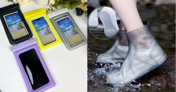 Design sans titre Pack Protection Totale – Étui flottant étanche pour téléphone + Surchaussures en silicone antidérapantes – Idéal pour voyages, activités nautiques et météo capricieuse